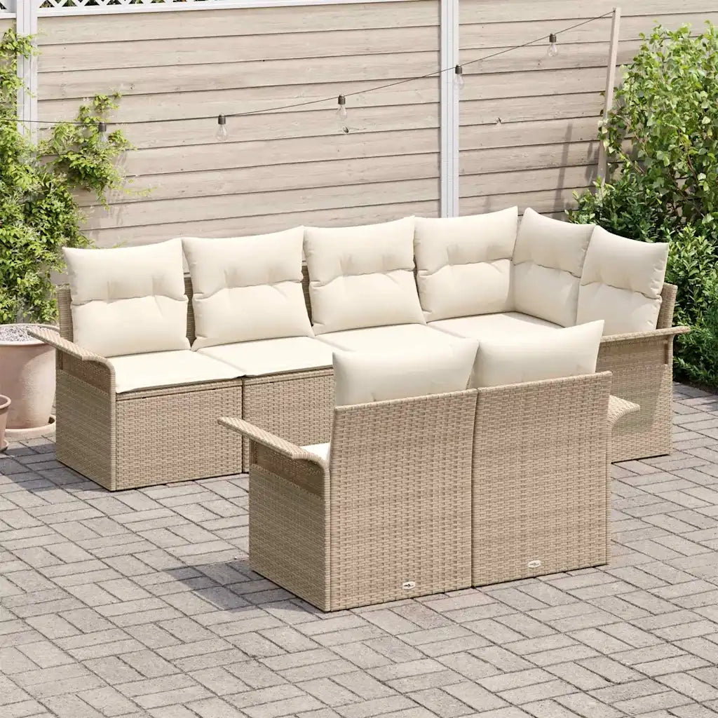 Set Divano da Giardino con cuscino 7 pcs Beige Poly Rattan 3354070