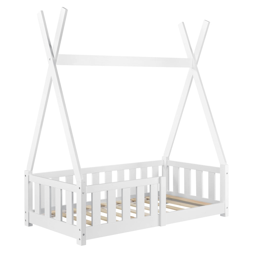 Letto a Capanna Helsingborg con Sponde e Materasso 70 x 140 cm Bianco [en.casa]