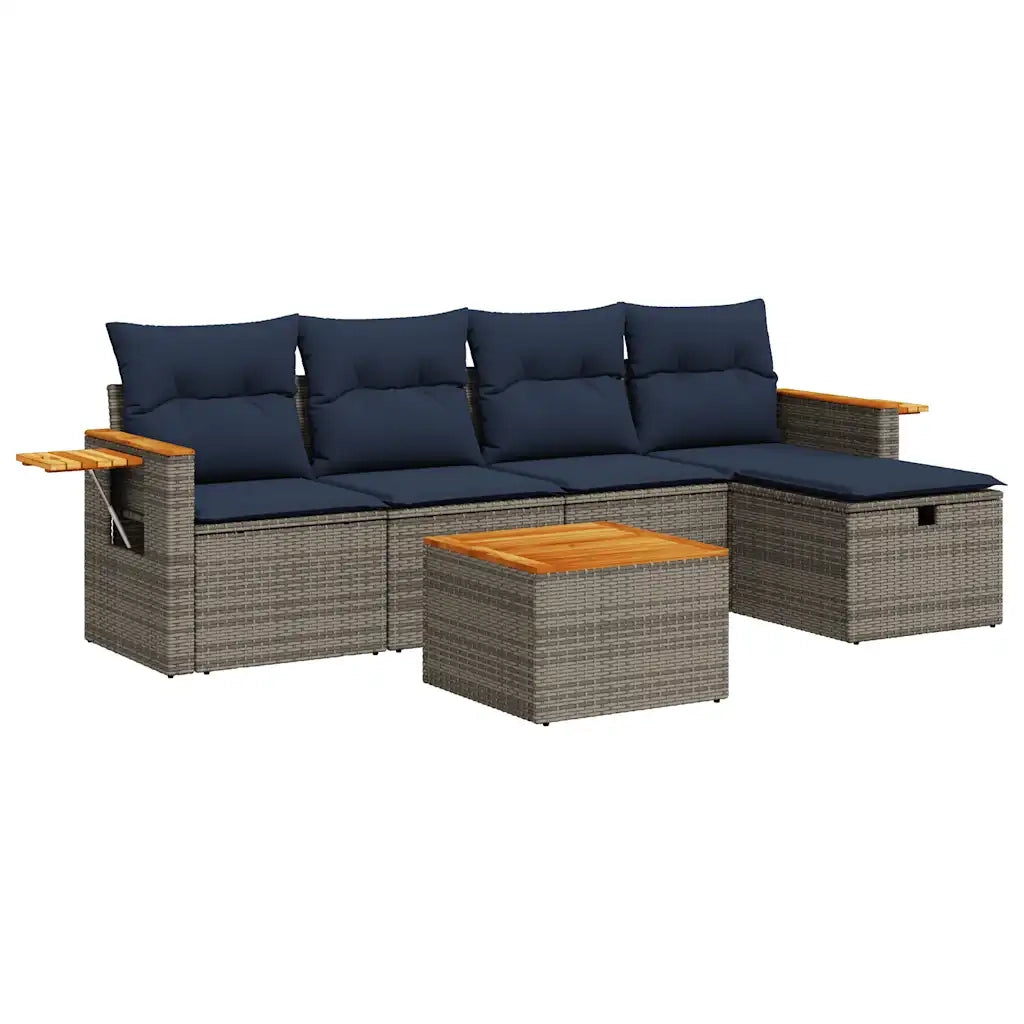 Set Divano da Giardino 6 pz con Cuscini Grigio in Polyrattan