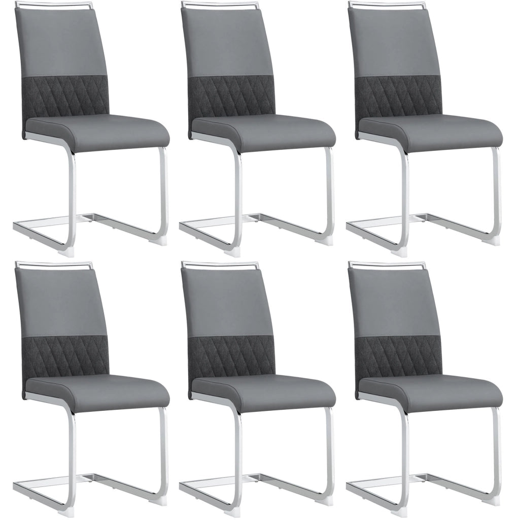 Sedia da pranzo ergonomica grigia con schienale in PU e lino
