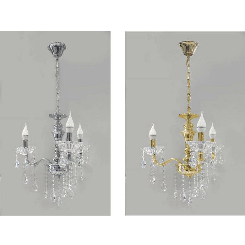 Trade Shop - Lampadario Soffitto 3 Bracci A Sospensione Con Catena Gocce Pendenti Lampada A26 -