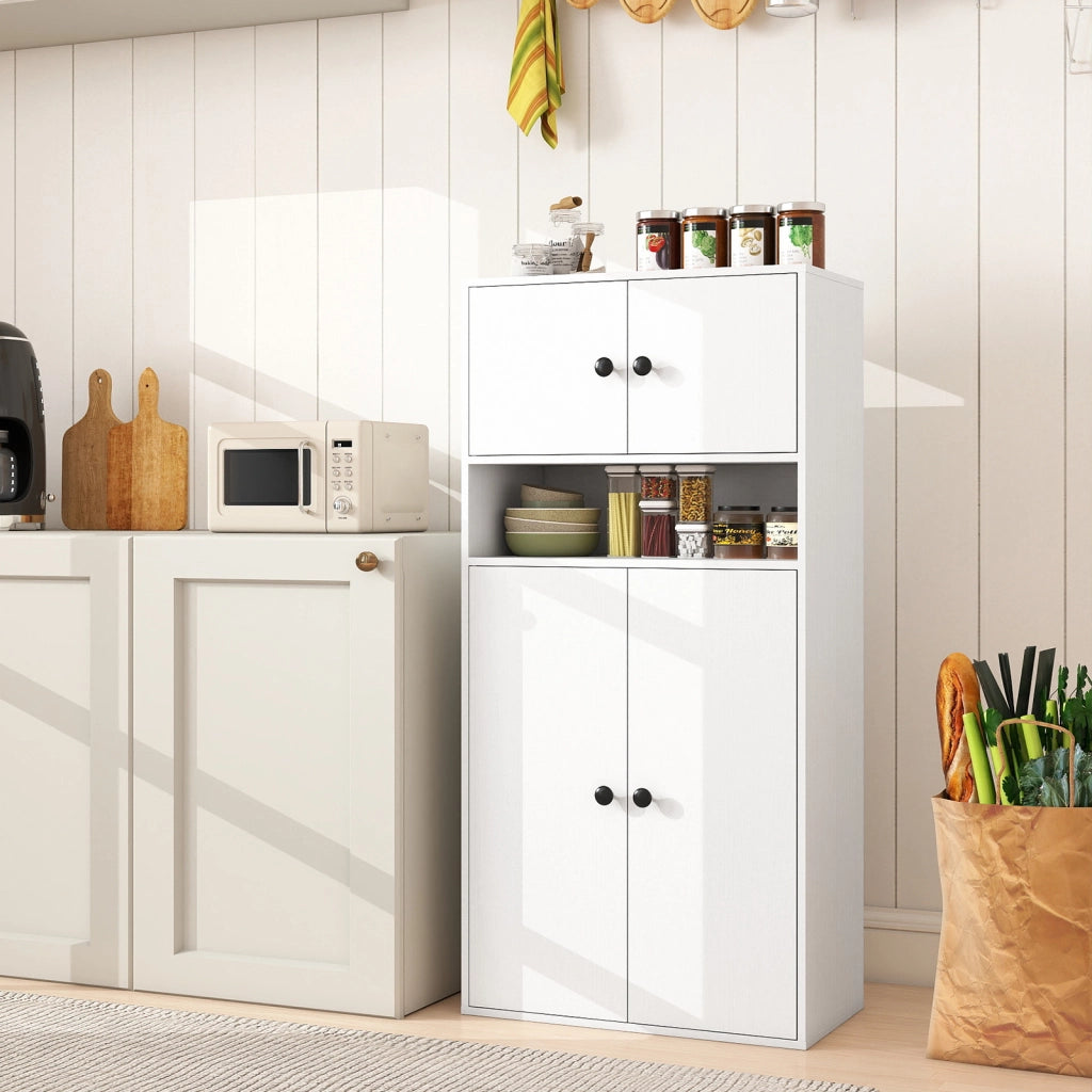 Libreria alta 111 cm con 4 ante-Vetrina autoportante con 2 kit anti-ribaltamento per casa Bianco