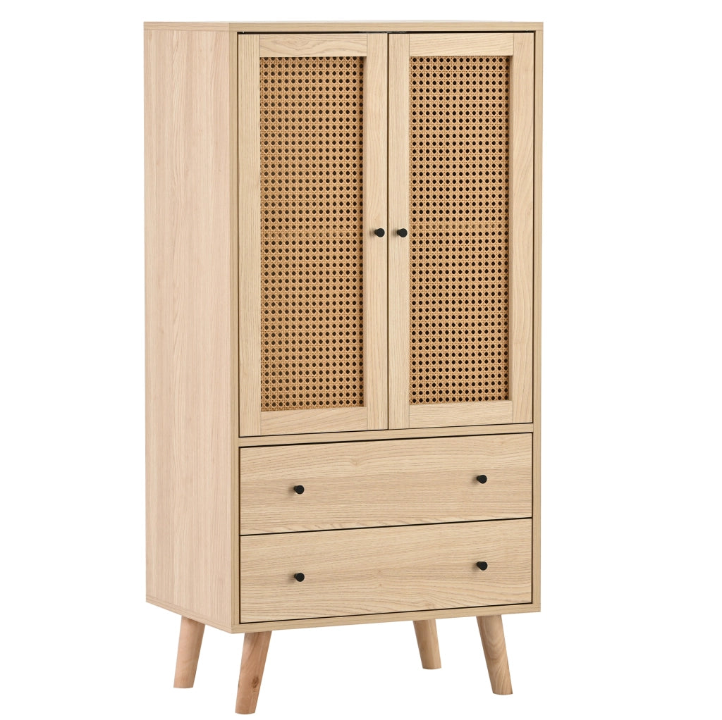Credenza moderna 60x40x120 cm in truciolare color quercia con 2 ante e 2 cassetti