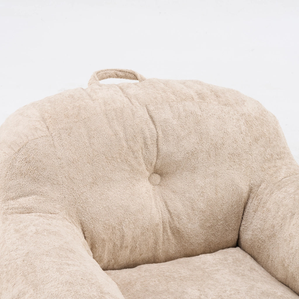 Poltrona pouf con schienale ergonomico e imbottitura in schiuma - in pelliccia sintetica - beige