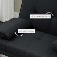 Divano Letto 3 Posti Reclinabile con Rivestimento Effetto Lino e Tavolino a Ribalta, Grigio