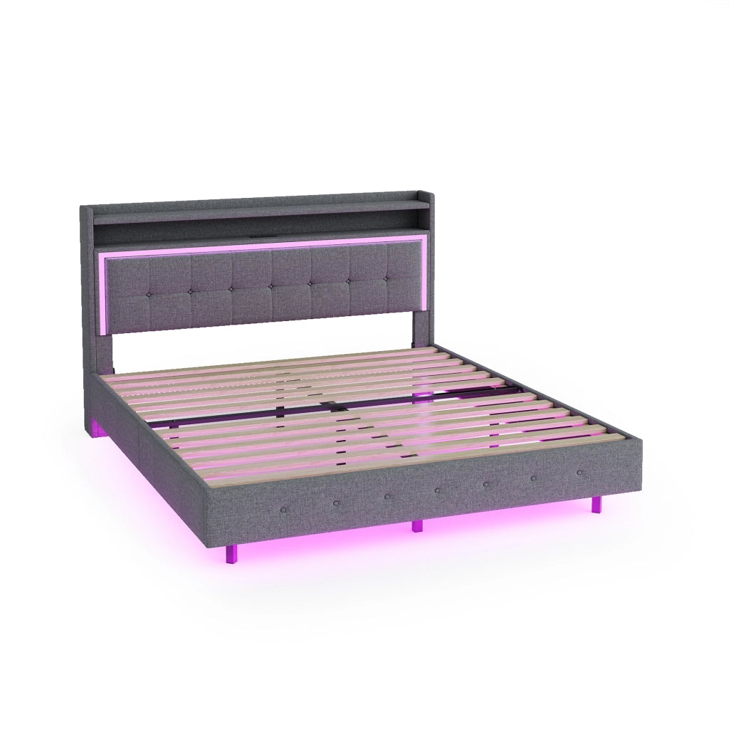 LETTO Imbottito 140x200 cm Grigio con USB e LED