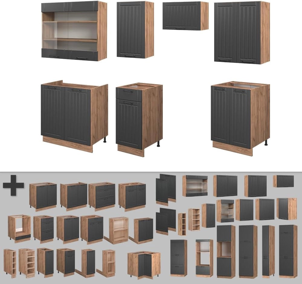 Cucina componibile Fame-Line, Grigio scuro, 240 cm senza piano di lavoro