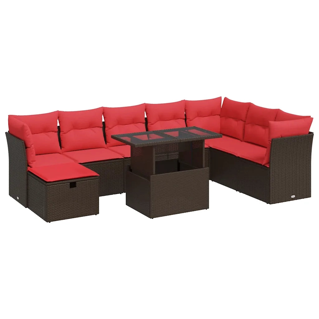 Set Divani Giardino 9 pz con Cuscini Marrone Polyrattan Acacia