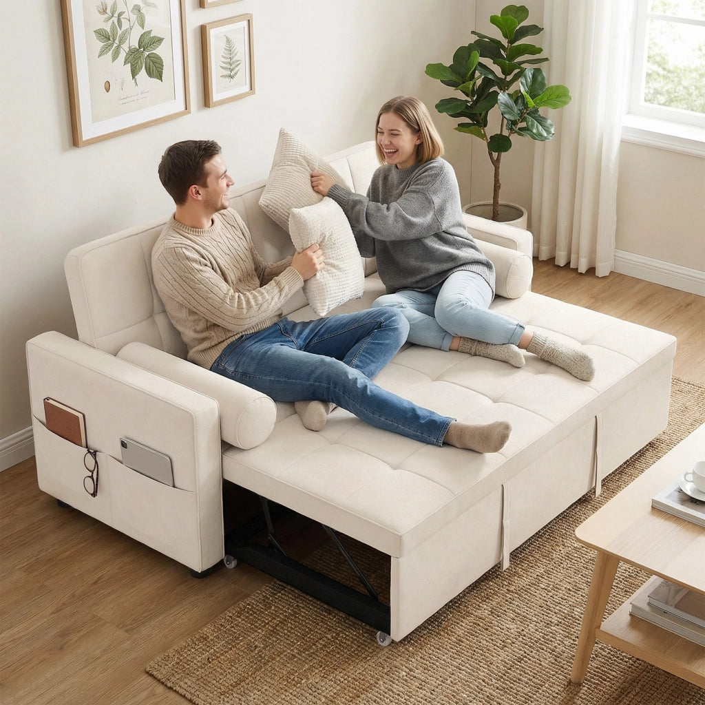 Divano letto 2 posti con letto gigogne ¨C zephmum ¨C 80.5x137.5x84 cm beige