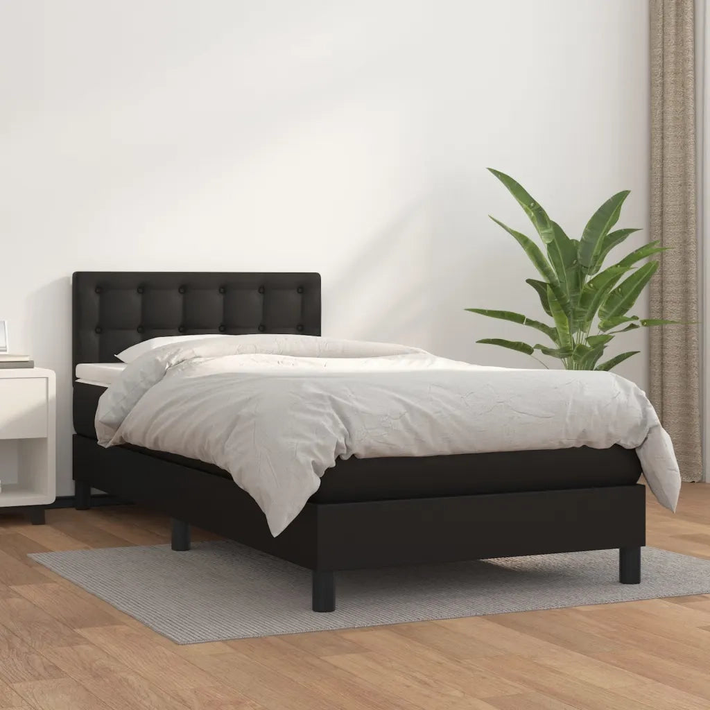 Giroletto a Molle con Materasso-Struttura Letto Nero 100x200 cm in Similpelle 455632