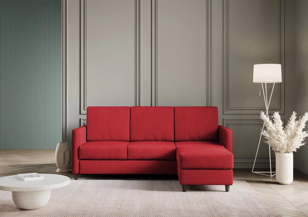 Divano karay 3 posti (tre sedute da 60cm) + pouf misure esterne l.198 p.155 | rosso - Mobili 2G