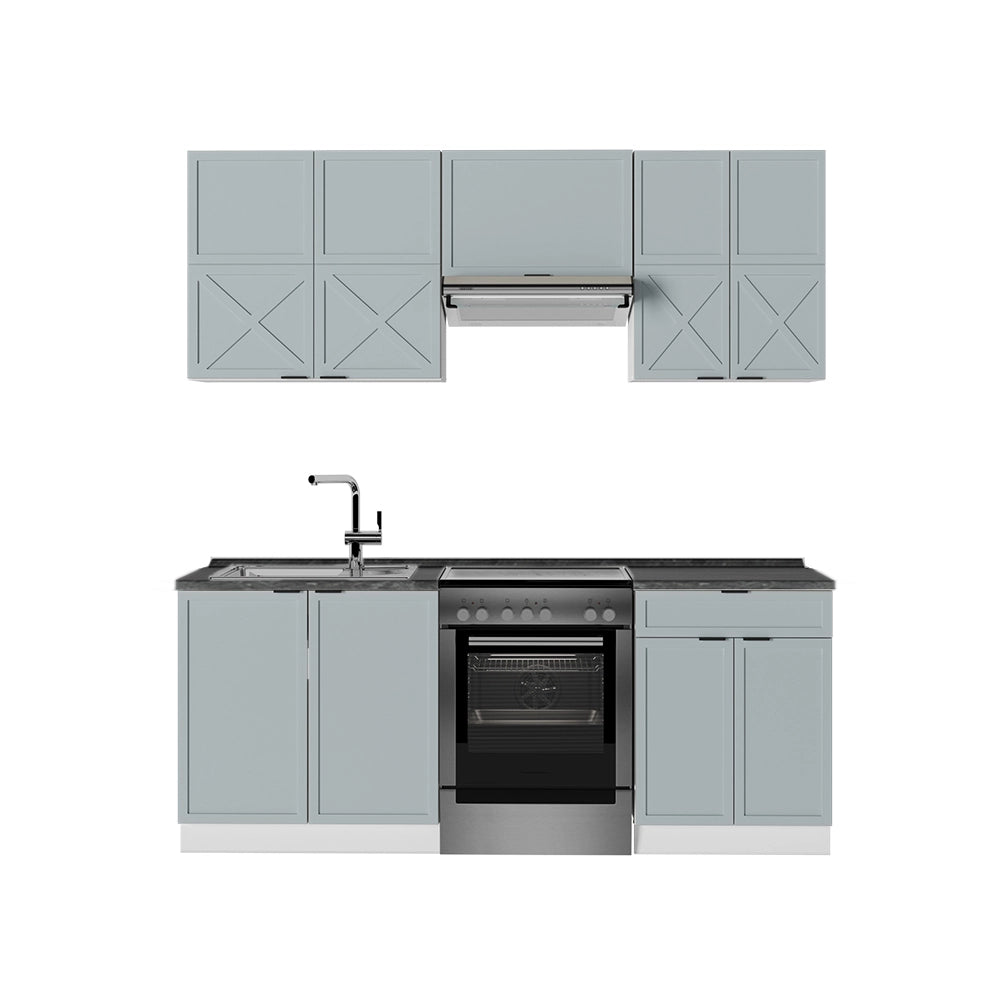 Cucina componibile Fame-Line Blu-grigio chiaro/Bianco 200 cm, PL Antracite Vicco