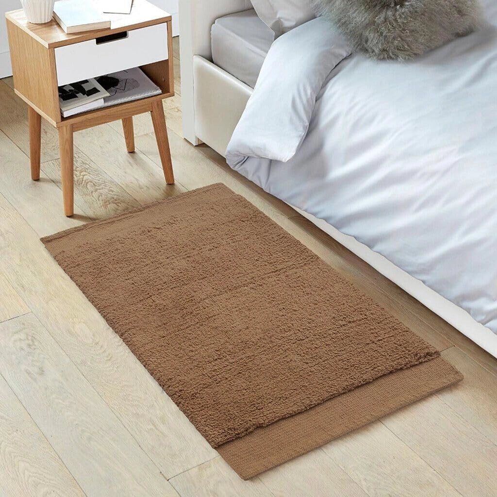 Tappeto Scendiletto Camera Doccia Bagno 60x120 Cm Morbido Puro Cotone Assorbente Antiscivolo Marrone