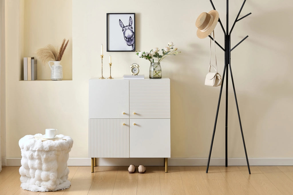 Credenza e madia bianca con maniglie in lega di zinco e gambe in acciaio, per soggiorno e ingresso, 80 × 36 × 90 cm