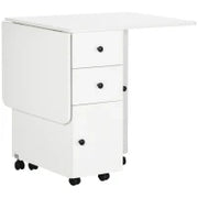 Tavolo a Ribalta per 6 Persone max con 2 Cassetti, Armadietto e Ripiano, in Truciolato, 120x60x76.5 cm, Bianco