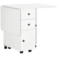 Tavolo a Ribalta per 6 Persone max con 2 Cassetti, Armadietto e Ripiano, in Truciolato, 120x60x76.5 cm, Bianco