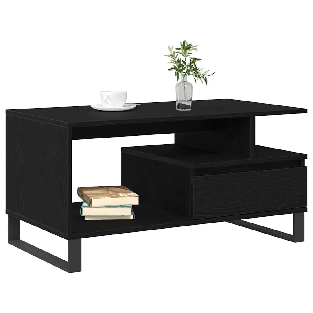 Tavolino da salotto con cassetto Rovere Nero 90 x 49 x 45 cm 862969