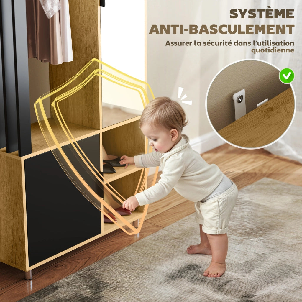Armadio con specchio e appendiabiti ¨C zephmum ¨C 80x30x170 cm legno naturale