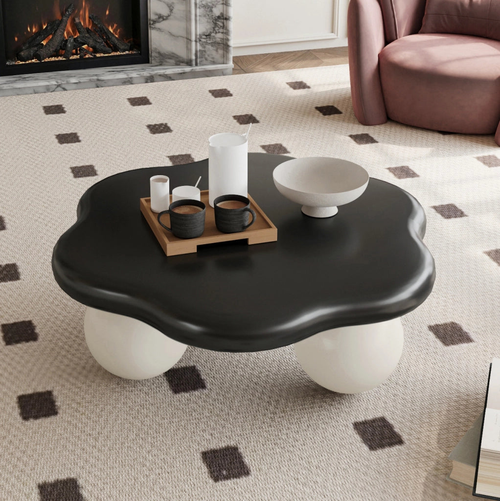 Tavolino da caffè ?80 x H35 cm design a nuvola; MDF; nero e bianco