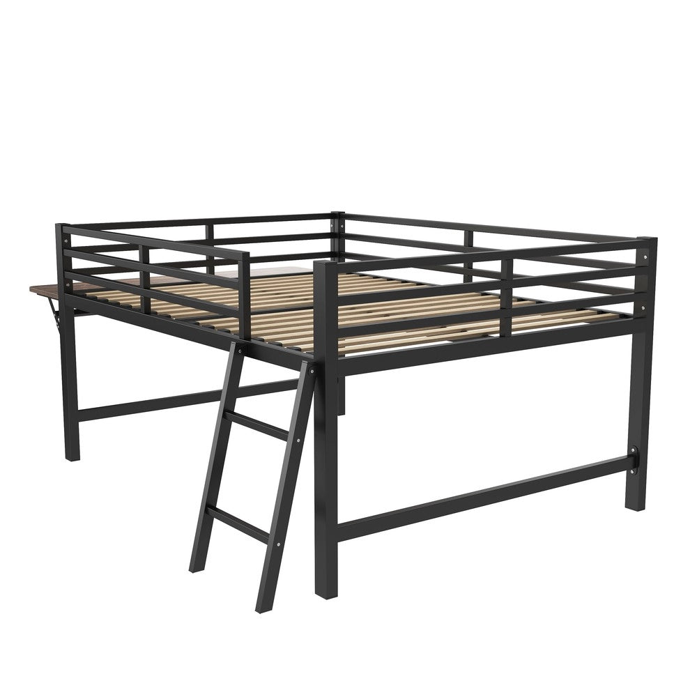 Letto a Soppalco con Scrivania e LED ¨C MINIMAL ¨C Metallo Nero 140x200