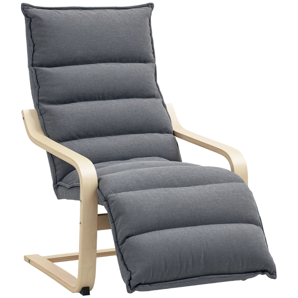 Poltrona Relax in Legno con Rivestimento in Velluto e Poggiapiedi Regolabile, Grigio Scuro