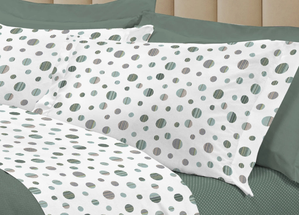 Completo Lenzuola Letto 100% Cotone Made Italy 3027 Disegno Dandy - Matrimoniale - Verde