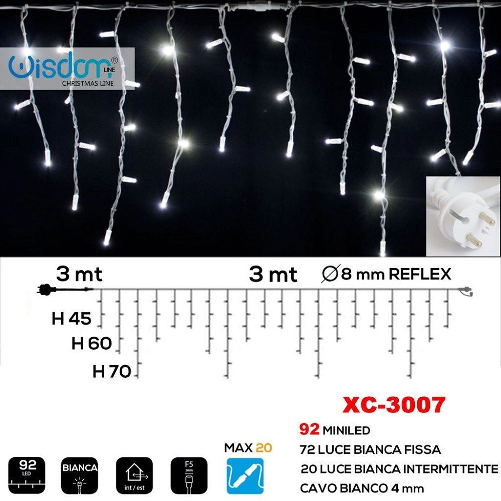 Trade Shop - Tenda Luminosa Natalizia 92 Led Luce Bianca Fissa + Bianca Intermittente Xc-3007 -