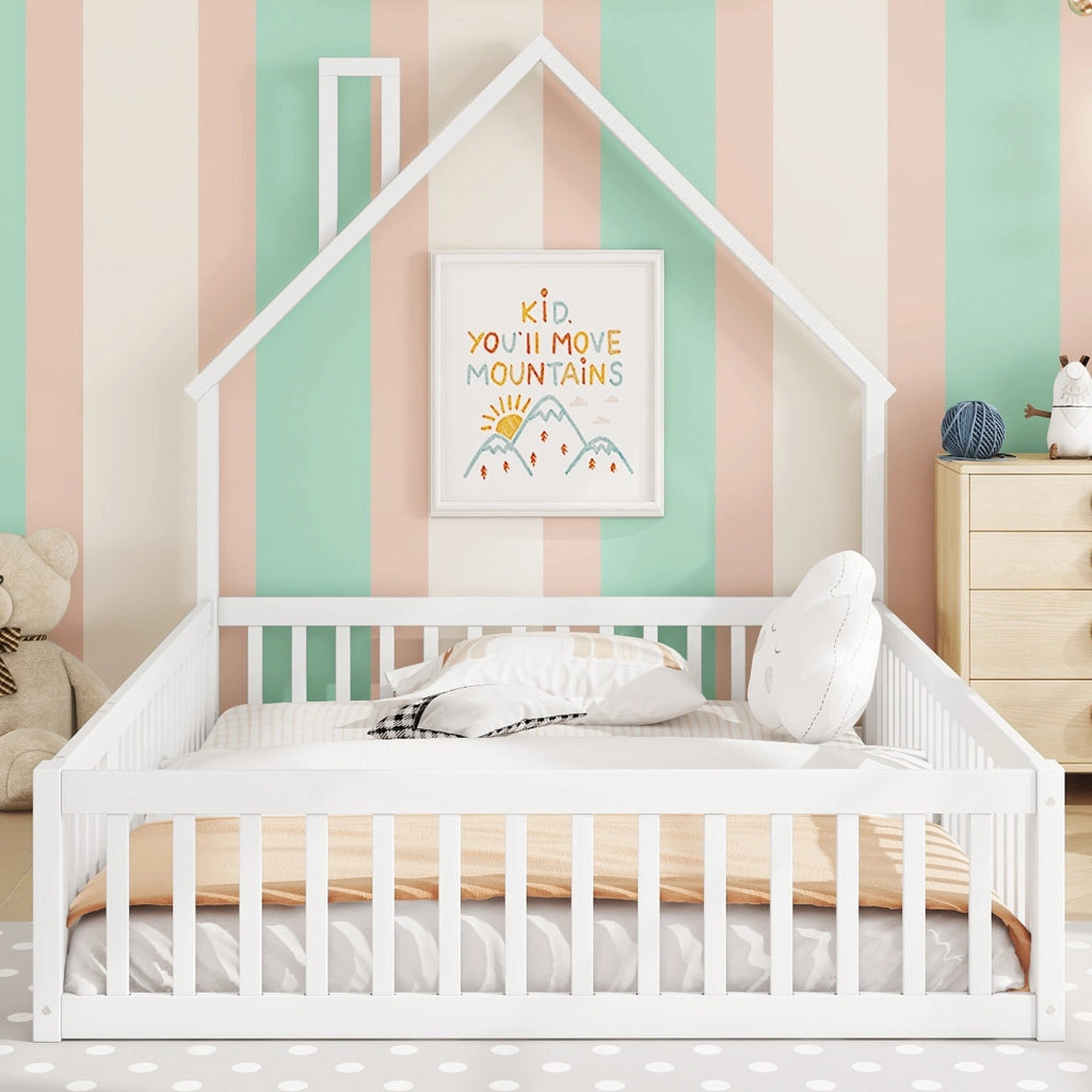Letto a baldacchino bianco in pino con rete a doghe 140x200 cm