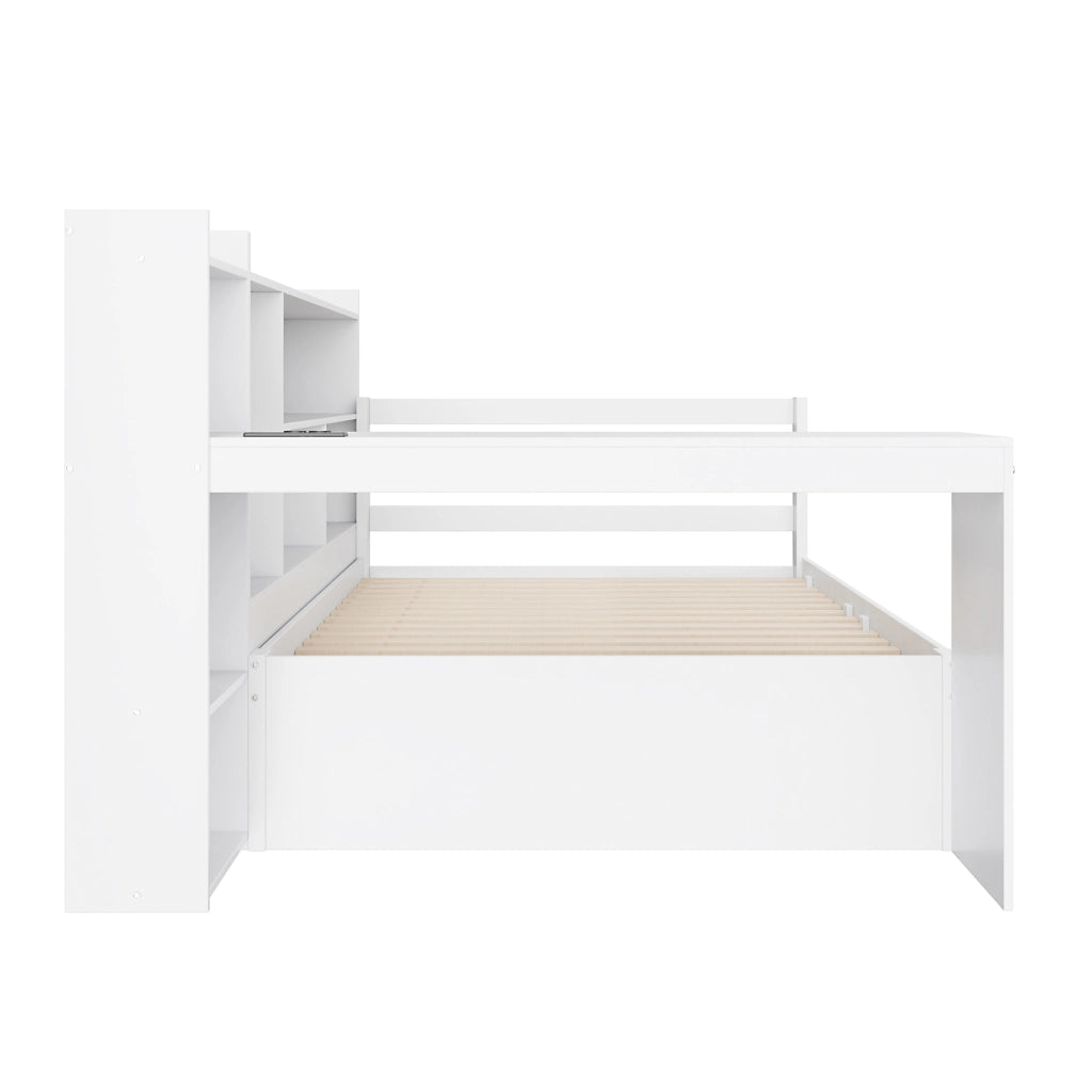 DIVANO LETTO multifunzionale 90x200 cm in legno bianco con scrivania e scaffali