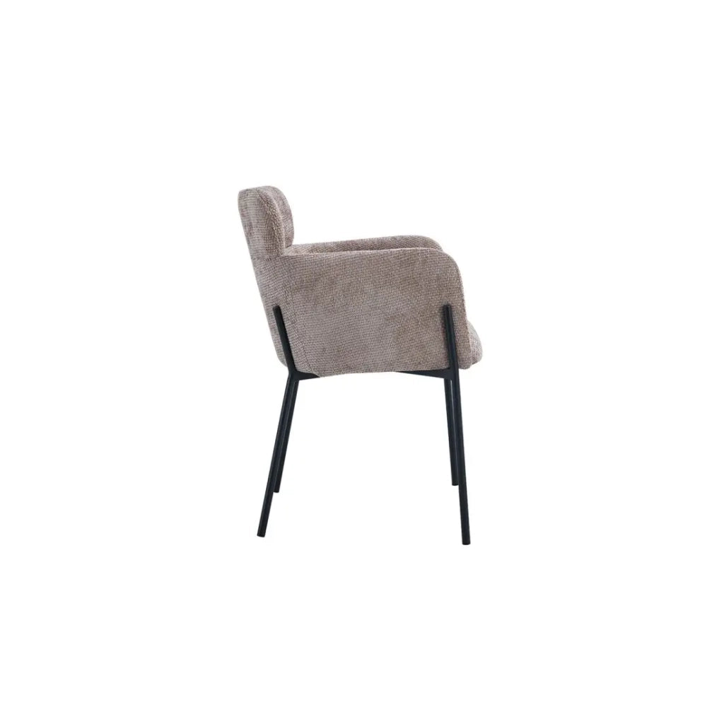 Sedia da pranzo CAMPBELL - Tessuto sabbia - Braccioli - Piedi in metallo nero - Stile design / industriale