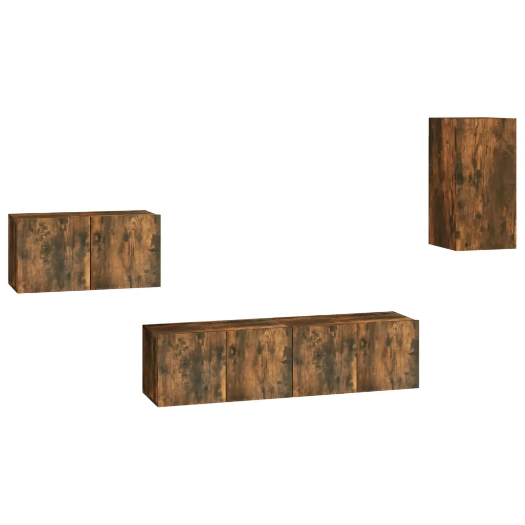 Set di Mobili Porta TV 4 pz-Set di 4 Credenza per TV Rovere Fumo in Legno Multistrato 815033