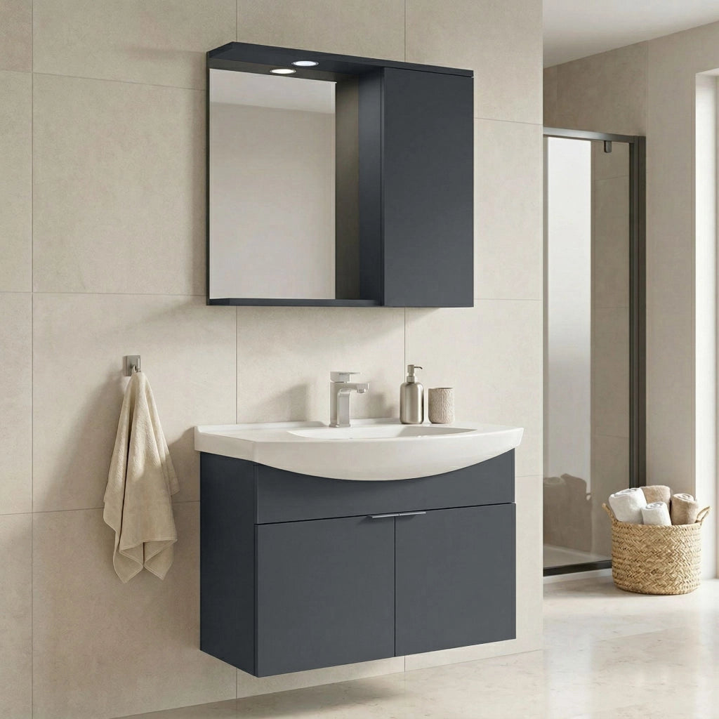 Set mobile lavabo con specchio (2 pezzi) "Purus 80" - 80 x 50 x 58 cm - Antracite opaco