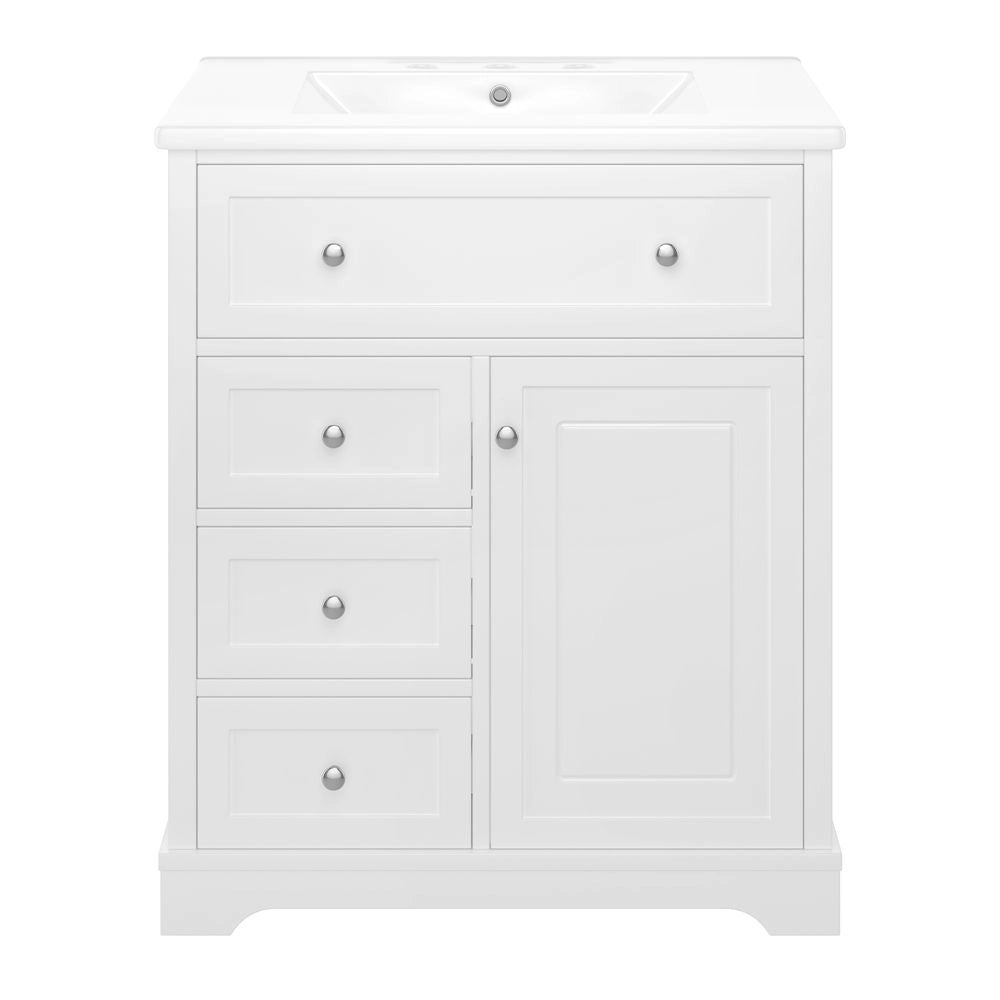 Mobile bagno con lavabo - Xylo - 76x46x87cm - Bianco - 3 cassetti chiusura morbida, ripiani porta, lavabo ceramica integrato