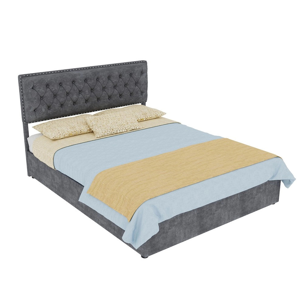Letto Contenitore Imbottito ¨C MINIMAL ¨C Grigio 140x200 con Materasso
