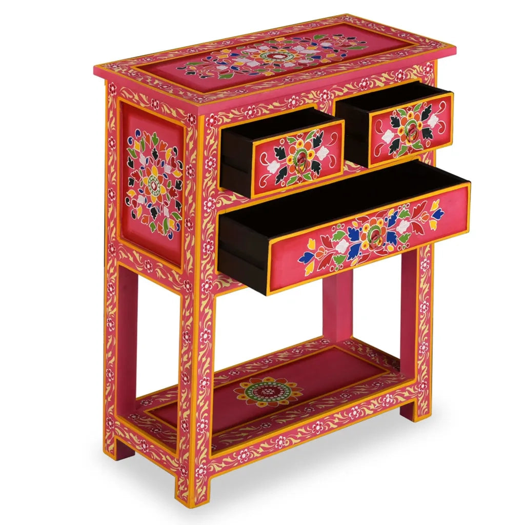 Credenza con Cassetti in Massello di Mango Rosa Dipinta a Mano 244841