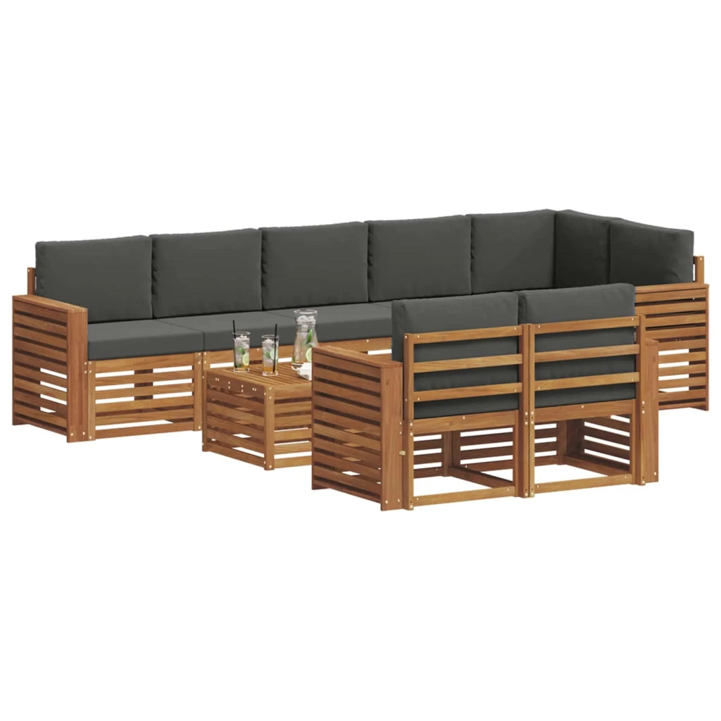Set divani 9 pcs Naturale e Antracite Legno di Acacia Massello