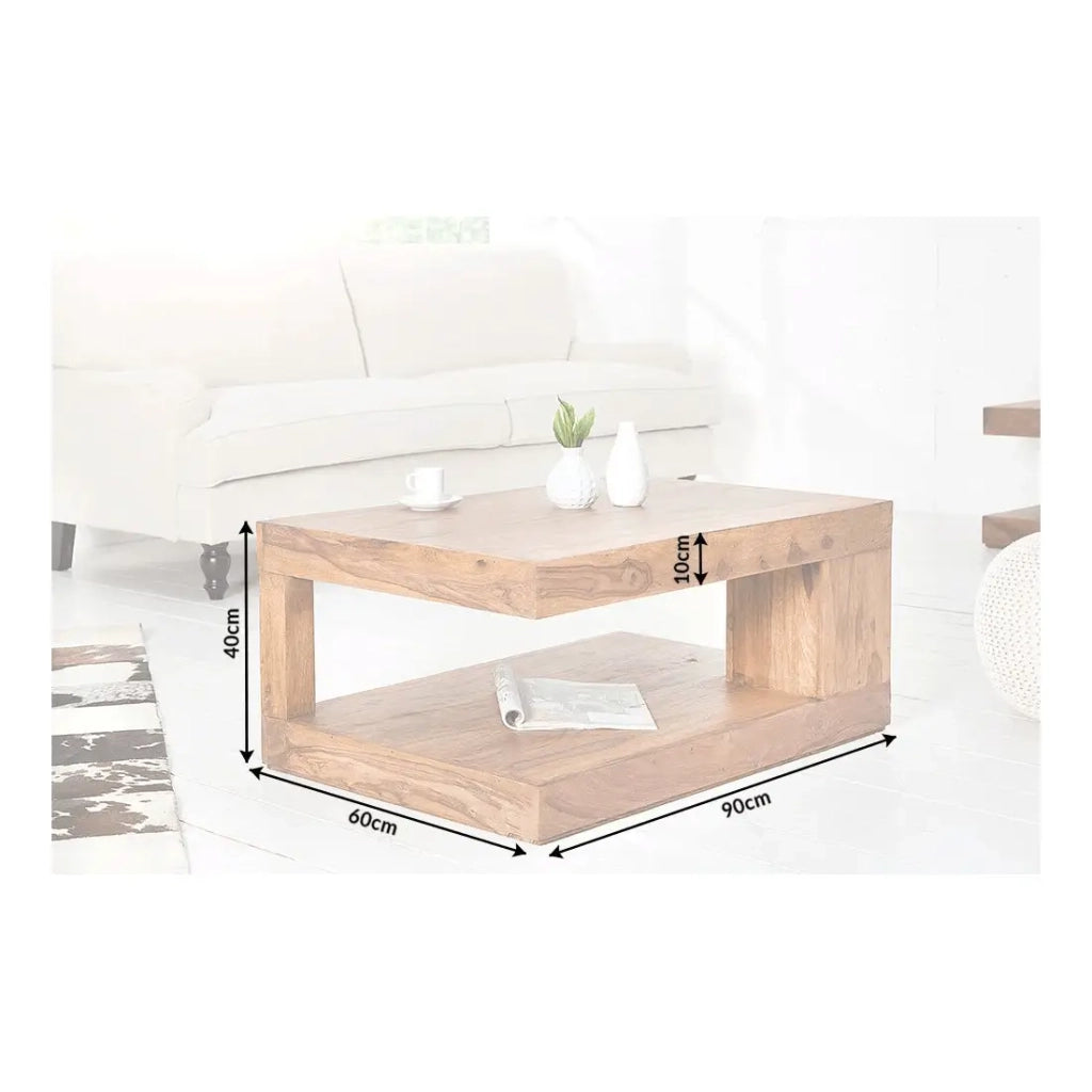Tavolino basso GRADI 90 cm in legno massiccio di Sheesham – Tavolino basso rettangolare con spazio di stoccaggio