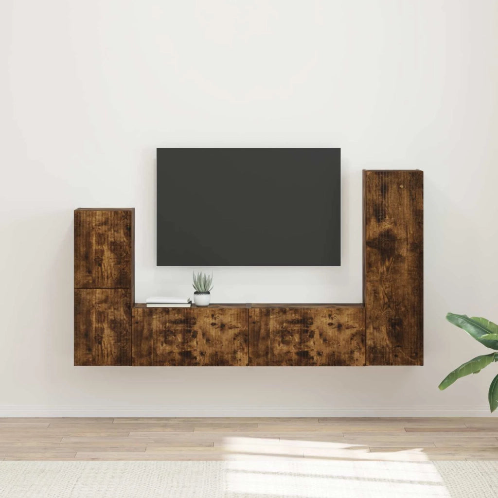 Set mobile TV 4 pz | Armadietto TV | Mobile Porta TV Rovere fum¨¦ Legno multistrato