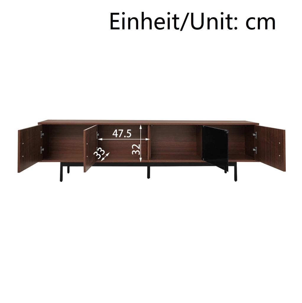 Mobile TV 200x35x53 cm con LED via Bluetooth e app in MDF e truciolare nero e marrone noce