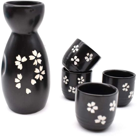 Set di Sake Tradizionale - 5 pezzi - Coppe/Kopje in ceramica antislip - Resistenti al calore - Design elegante - Calici per Sake