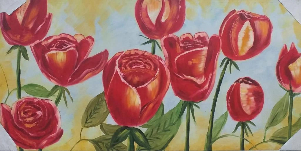 Quadro da Parete Dipinto Grande Fiori di Campo Rossi 70 x 140 cm