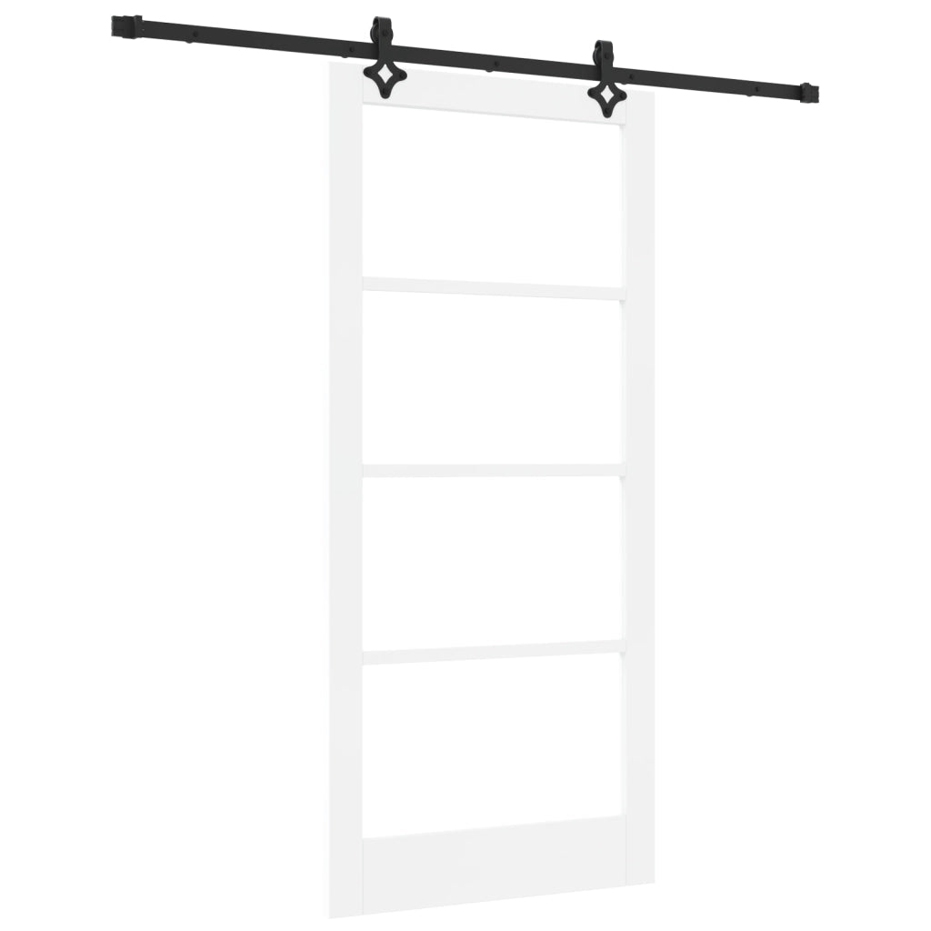 Porta Scorrevole  con Set Hardware 'ORKDAL'Bianco Legno Massello e Vetro