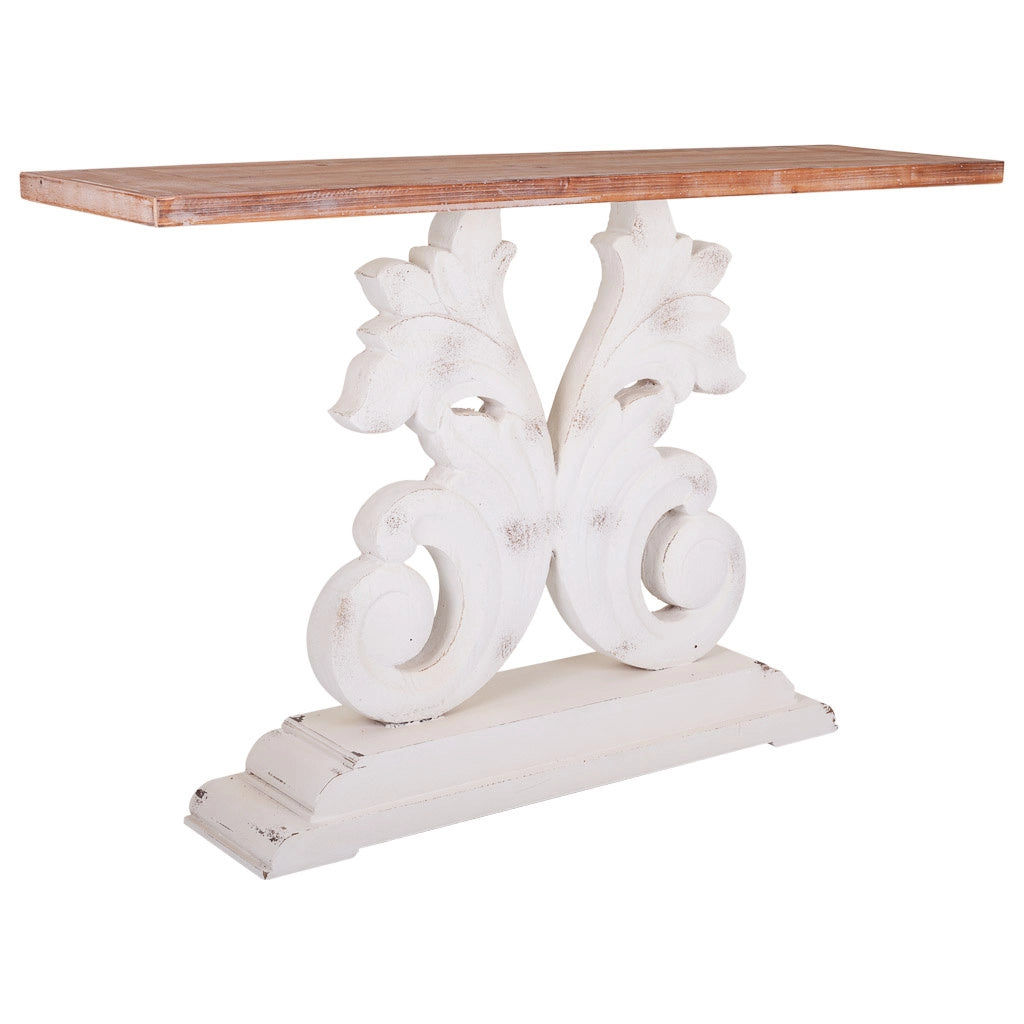 Mobile da ingresso in legno bianco intagliato 150x40x90h