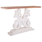 Mobile da ingresso in legno bianco intagliato 150x40x90h