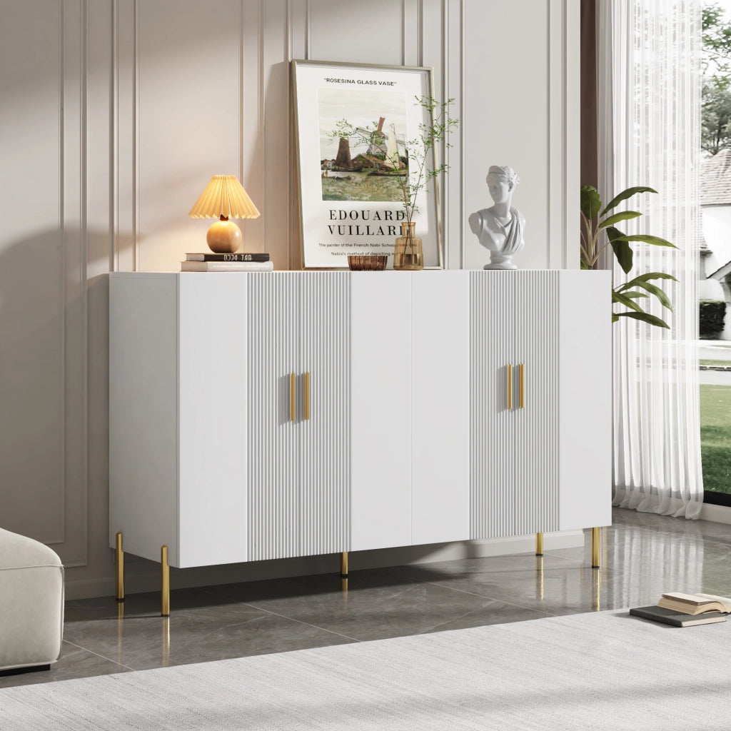Madia con 4 Ante e 4 Ripiani Regolabili; Stile Minimalista; in Pannelli di Particelle; 160×35×100 cm; Bianco