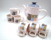 Set 7 pezzi caffe' caffettiera tazzine in porcellana decoro Fascia
