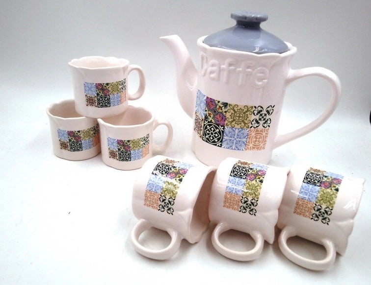 Set 7 pezzi caffe' caffettiera tazzine in porcellana decoro Fascia