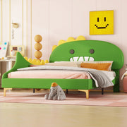 Letto per bambini 140x200 cm a forma di dinosauro, verde, in PU e MDF