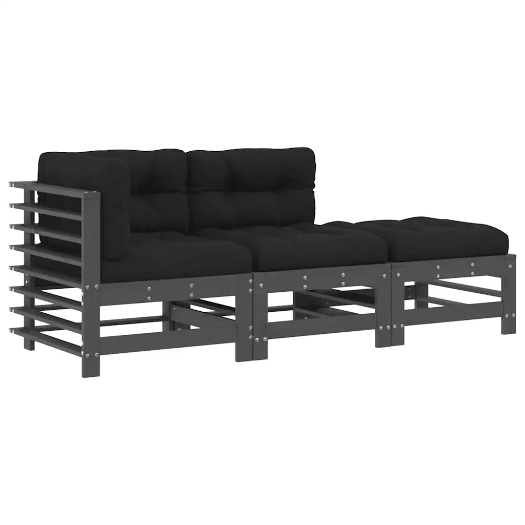 Set Divani da Giardino 3pz con Cuscini in Legno Massello Grigio 3186034