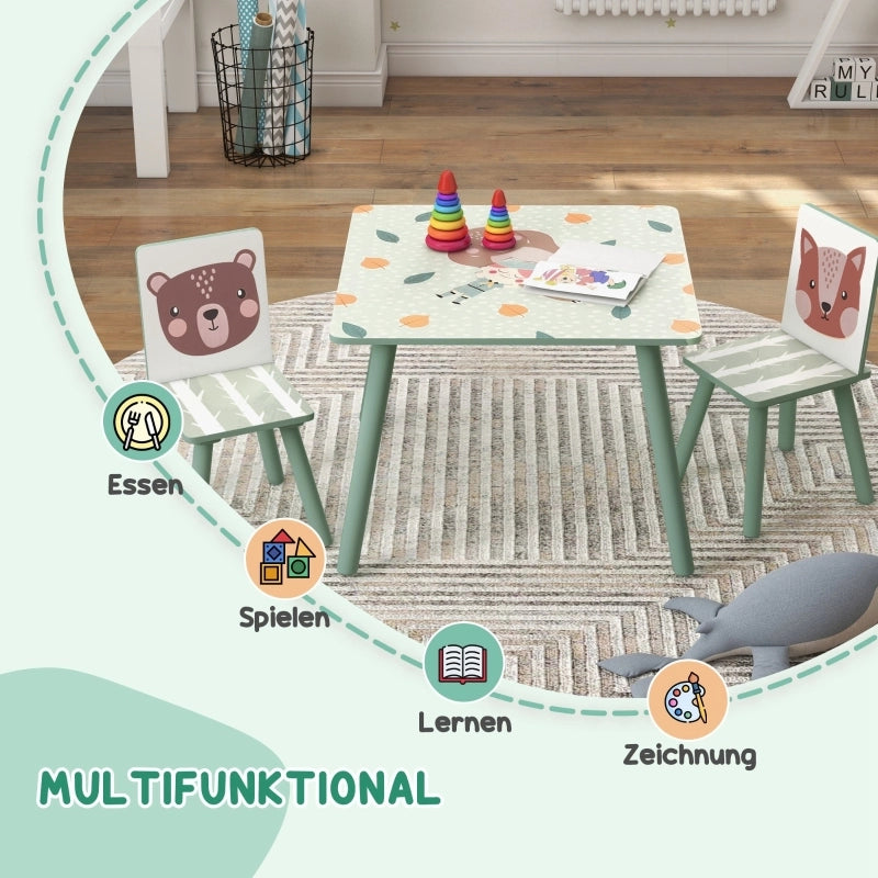 TAVOLO per bambini Set da 3 pezzi 60x60x44 cm Legno Verde